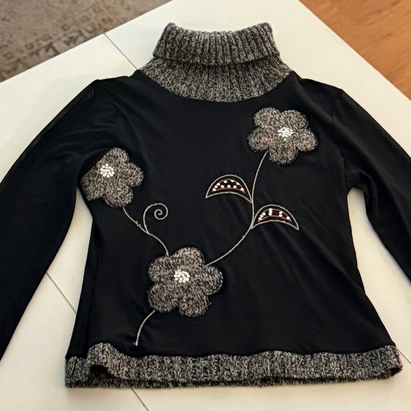 EXCLUSIF Vintage 90s Y2K Whimsigoth Mesh Floral Embroidered Artsy Cowl Neck Top - Picture 2 of 6